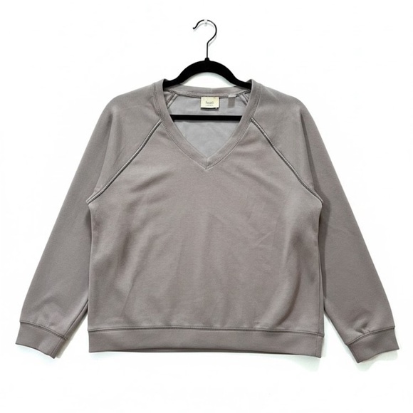 Elie Tahari Sweaters - Elie Tahari Women’s V-Neck Sweater in Taupe with Sparkle Seam Accents